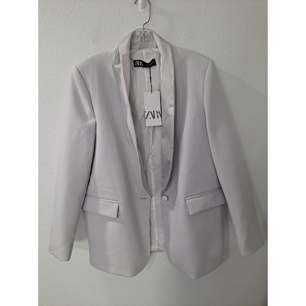 Zara Women Satin Style Gray Blazer Classy Elegant Sleek Medium 8375/512/802 NWT